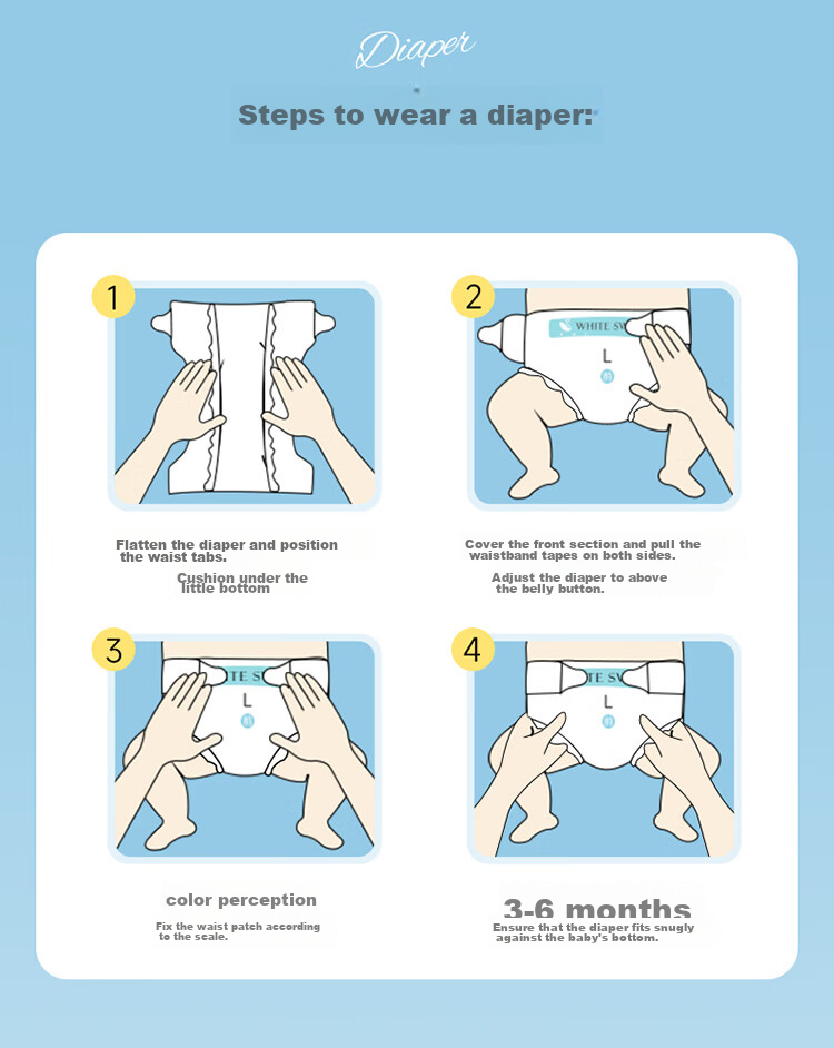 BBG White Swan Series Diapers, Size L, 52 Pieces (9-12kg), Disposable Diapers, Rare Swan Velvet, Soft, Thin, Breathable 14