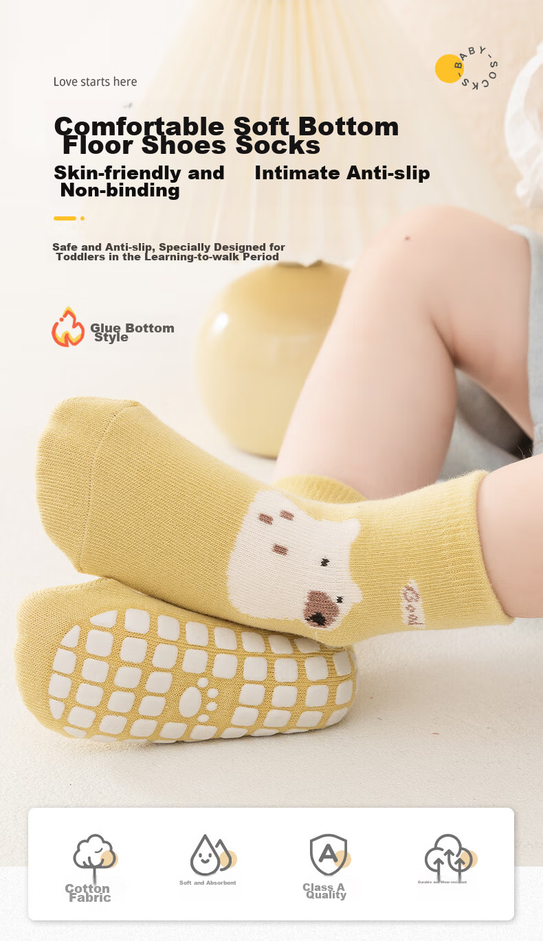 Tongyan Baby Socks, Infant Floor Socks, Spring And Summer Indoor Non-Slip Warm Toddler Socks for Boys And Girls, 3 Pairs Pack, 0-1 Year Old 1