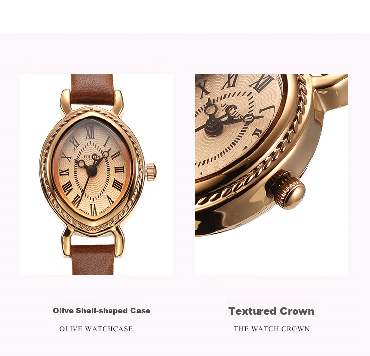 Julius Women's Watch, Charm Roman Style Leather Strap Versatile Ladies Watch, Waterproof Quartz Ladies Wristwatch, Coffee Color JA-567D 4