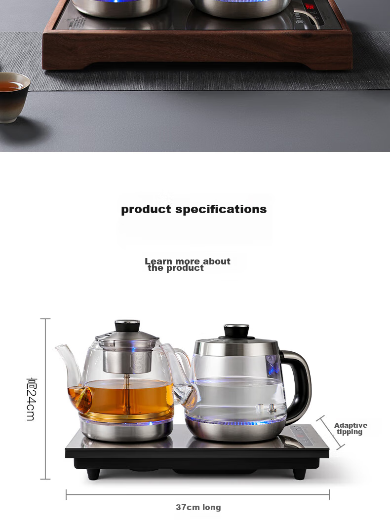 Biooner Fully Automatic Electric Kettle with Water Dispenser, Tea Maker, And Tea Table All-In for Home And Office Use, Integrated Tea Set XT-S07 Silver-Gray Three-Piece Set 1L 23