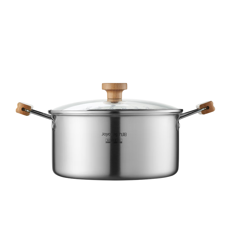 Joyoung Soup Pot, 316L Stainless Steel, Thickened Soup Pot, Wooden Soup Pot, Stew Pot, Instant Noodle Pot with Visible Lid, 22cm, Compatible with All Stove Types