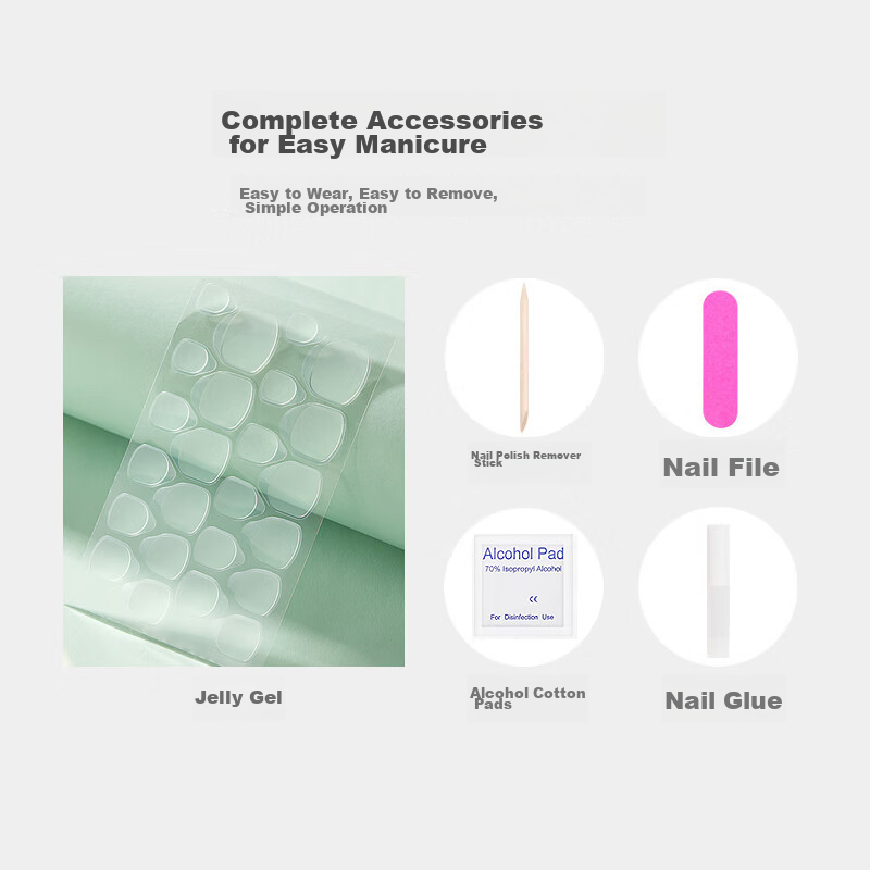 UPLUS Wearable Nail Stickers, 24 Pieces (Pink Transparent Camellia), Jelly Gel Fake Nails, Women's Gift