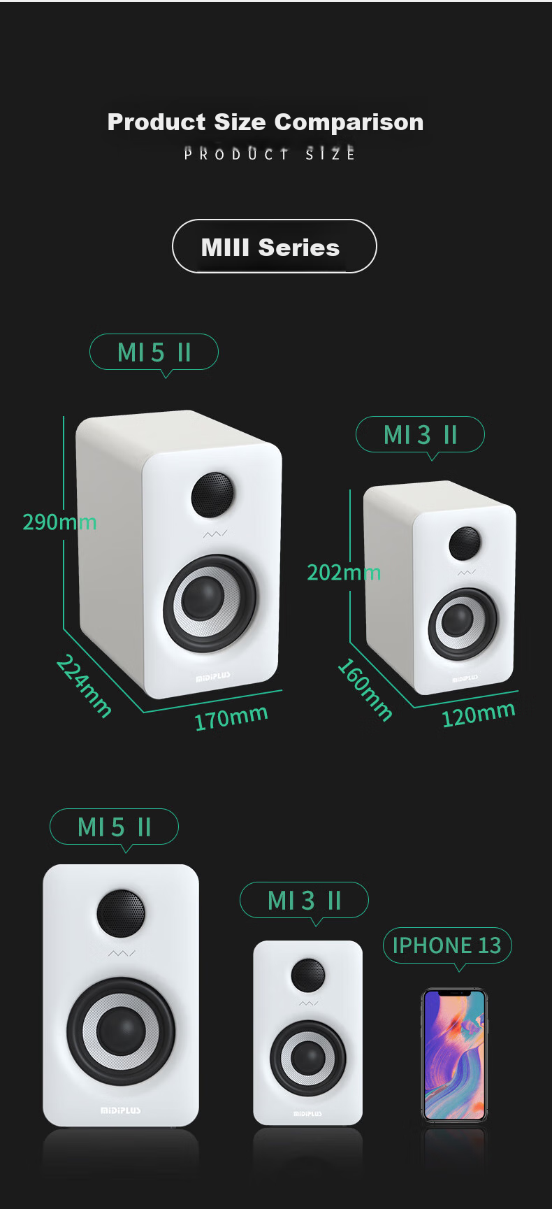 Midiplus MI3 II White Active Monitor Speaker, 3-Inch Computer Home Multimedia HIFI Desktop Professional Bluetooth Speaker 9