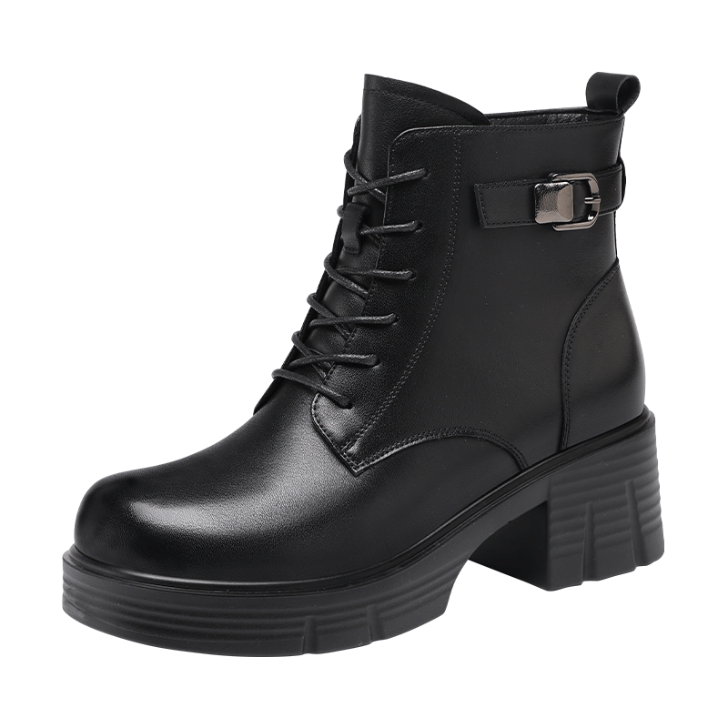 Red Dragonfly Women's Martin Boots Autumn Winter Fleece Lined Warm Thick Sole Short Boots Height Increasing Slim Lightweight WTC456921H Black Size 37