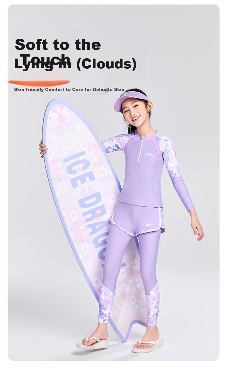 Huili Children's Swimsuit, Girls' Long-Sleeve Swimwear, for Older Kids And Girls, Two-Piece Swimming Costume 35342H1M, Purple, Size 135 3