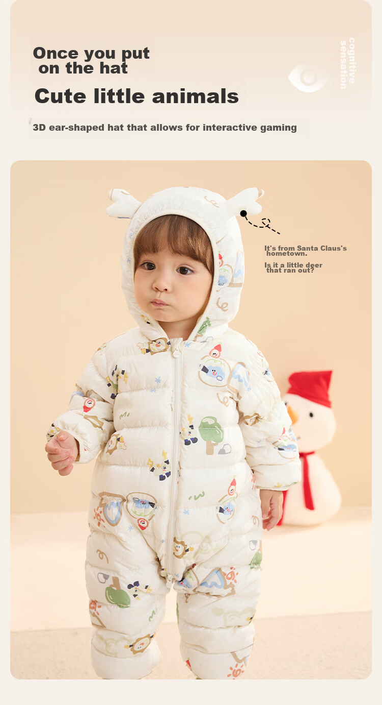 BALABALA Baby Down Jacket Infant Lightweight One-piece Romper Bodysuit Toddler Winter Clothes Boys Girls Cute Cartoon 4