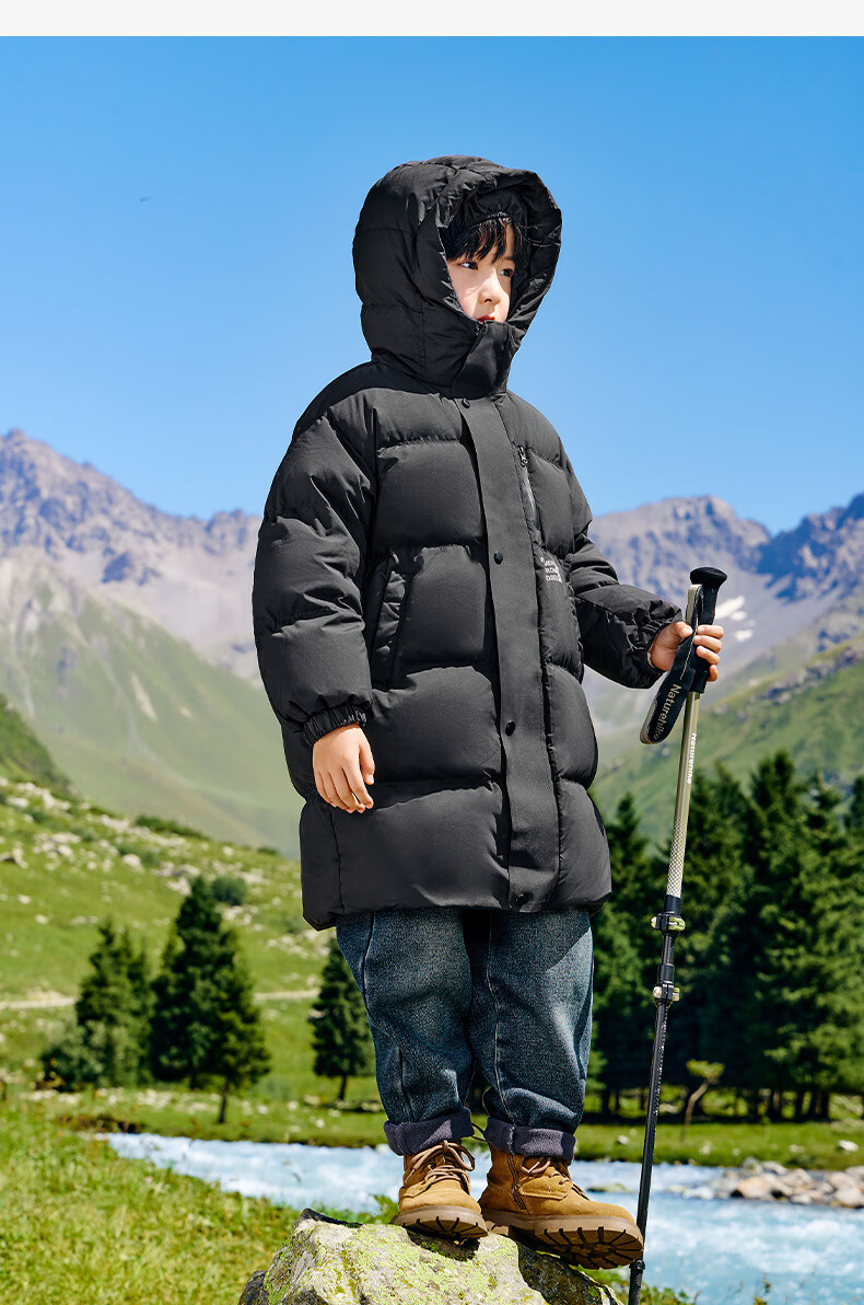 Zuoxi Boys' down Jacket, Long Style, Thickened New Design, Children's White Duck Down, Extreme Cold Black Gold Coat, Black, Size 110, New Year's Outfit 25