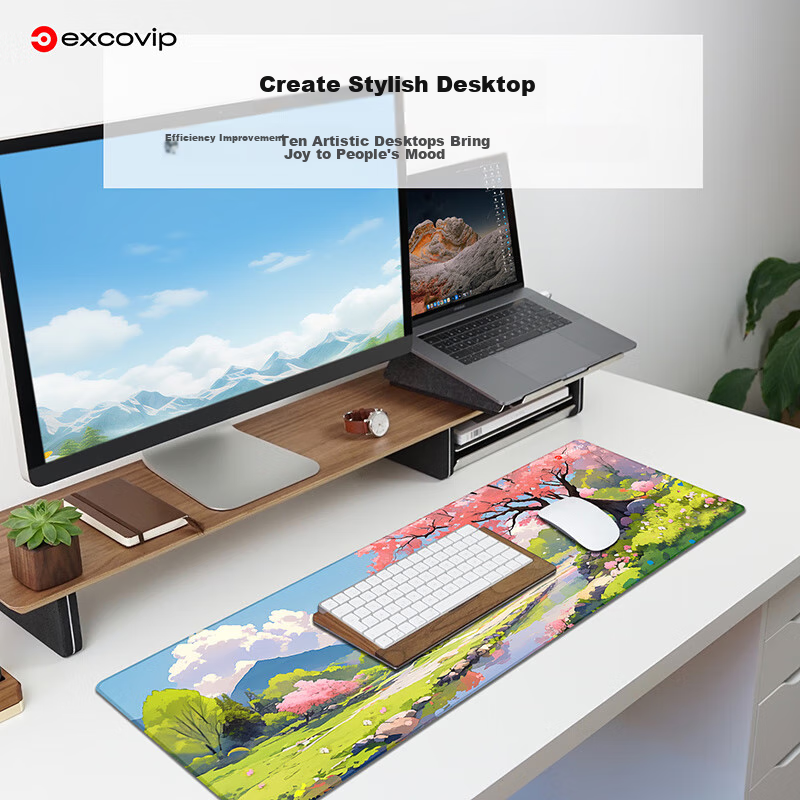 EXCO Chinese Style Four Seasons Mouse Pad, Extra Large Desk Mat, Computer Desk Office Gaming Cartoon E-Sports Anime Edge-Locked Keyboard Pad, 800*300mm, Spring 0290 5