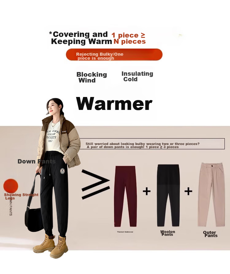 Yishangmei White Duck down Pants for Women, High-Waisted Fleece-Lined Thickened Harem Pants, Loose-Fitting Winter Outerwear, Black, 2XL 14