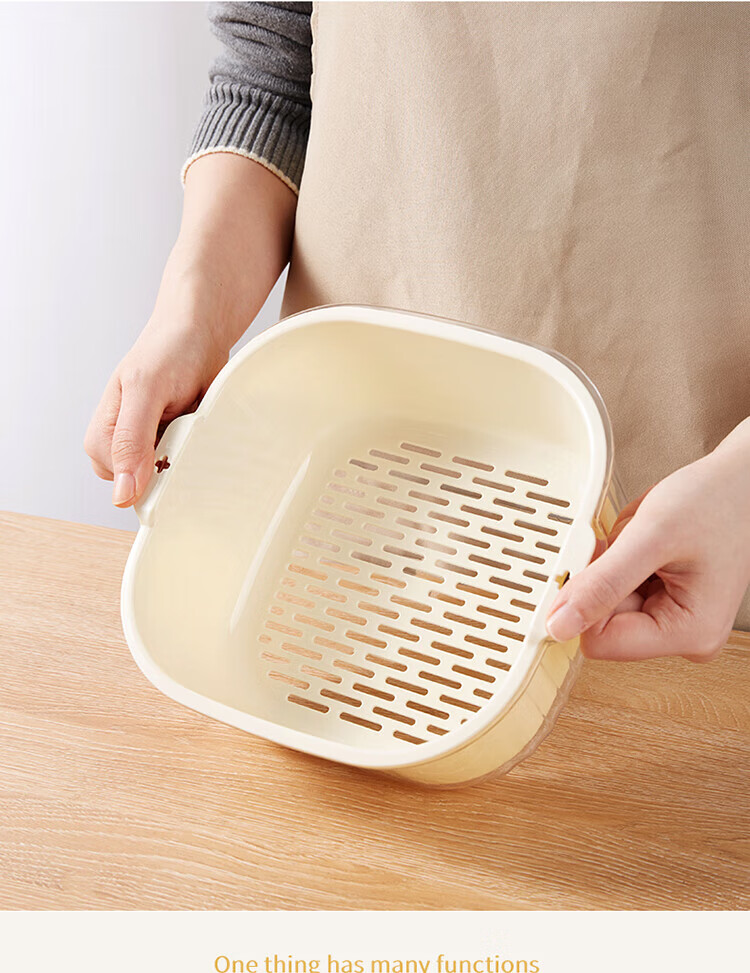 Baijie Double-Layer Vegetable Washing and Draining Basket Fruit Basket Basin Strainer Kitchen Vegetable Basket Household Fruit Plate Multifunctional Washing Basin Set 9