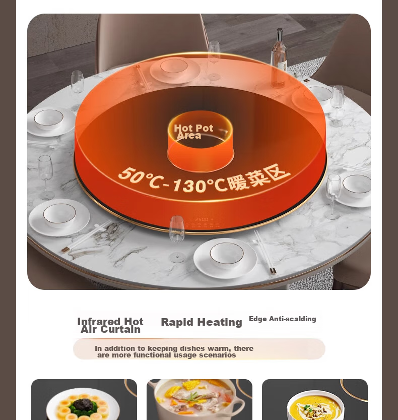 PADEFU Electric Hot Plate with Induction Cooker for Hot Pot, 2026 New Multifunctional Household Heating Plate, Food Warmer, Insulation Board, Electric Ceramic Stove, Automatic Rotating Dining Table Turntable Gadget, 68cm 22