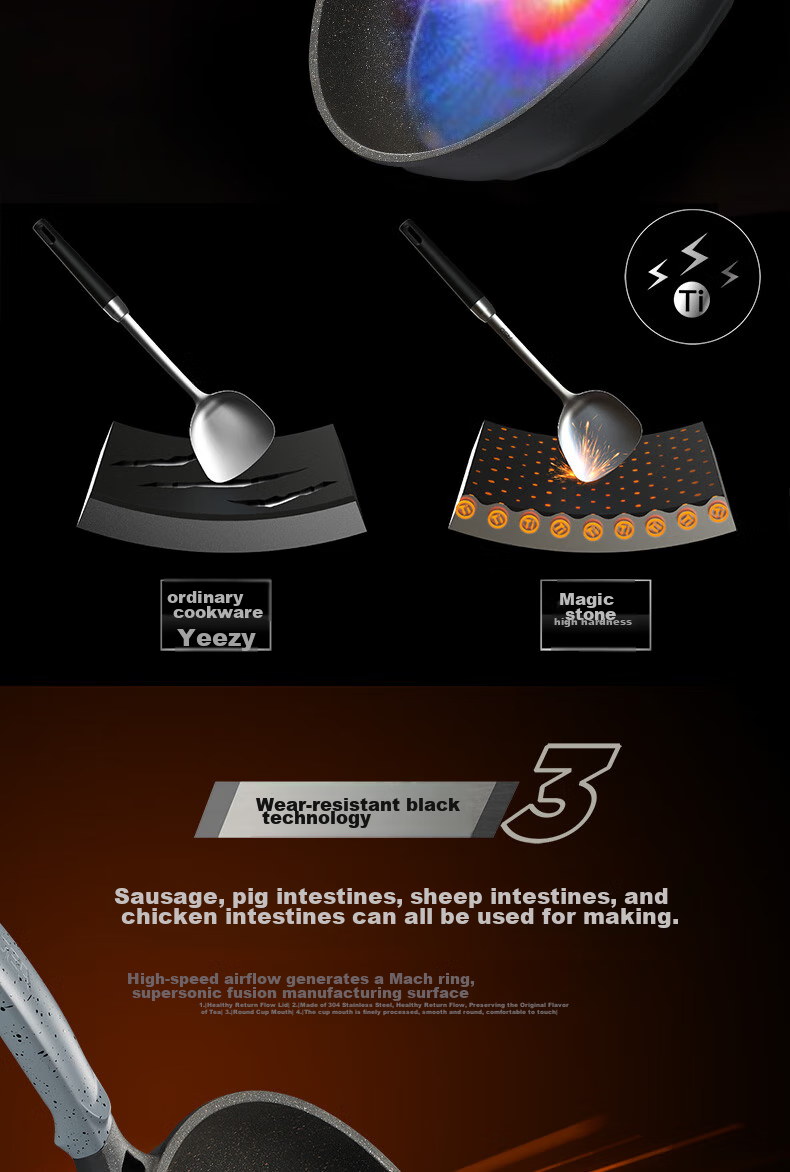 ASD Non-Stick Wok with Magic Stone, Smokeless Cooking Pan, Titanium Pan, Suitable for Gas Stove And Induction Cooker, 30cm, Fits 3-5 People 5