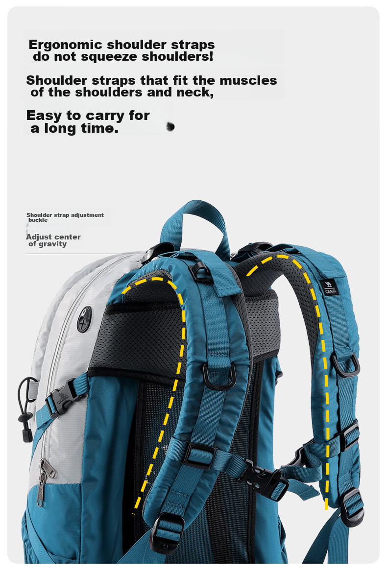 CAMEL [Shanshi] Outdoor Lightweight Hiking Backpack, Large Capacity Professional Trekking Waterproof Travel Backpack, Silver Gray 8