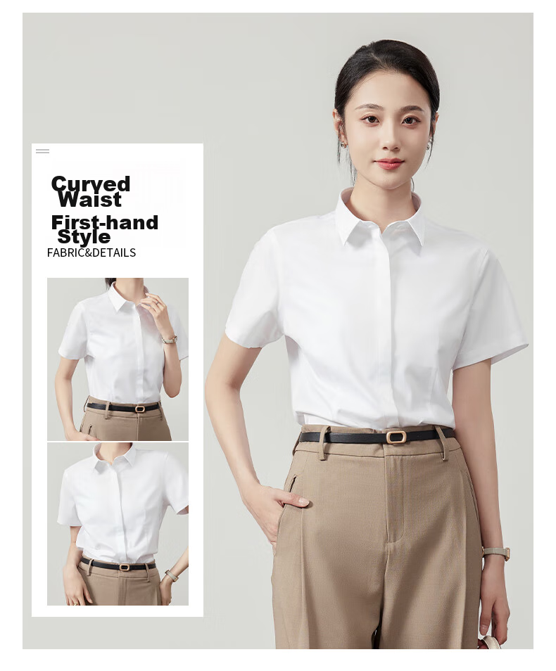 LangSha White Short-Sleeve Shirt for Women, Summer Lightweight Loose Fit, Suitable for Commuting And Professional Wear, Elegant Formal White Blouse 5