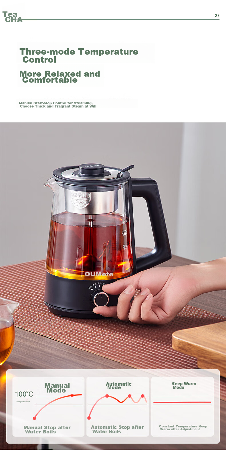 OUMETE Tea Kettle, Tea Maker, Spray-Type Steam Kettle, Health Pot, Glass Constant Temperature Insulated Tea Brewing Kettle OMT-PC1016A (Double Mesh) 6