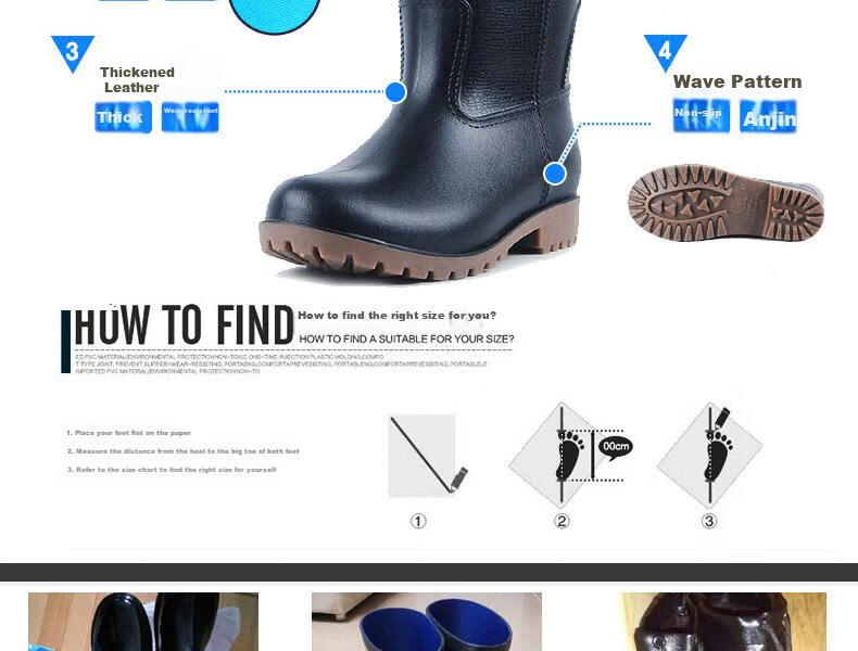 Warrior Men's Mid-High Rain Boots, Adult Waterproof Shoes, Rubber Boots, HXL128-B, Black Mid-Calf, Size 41 3