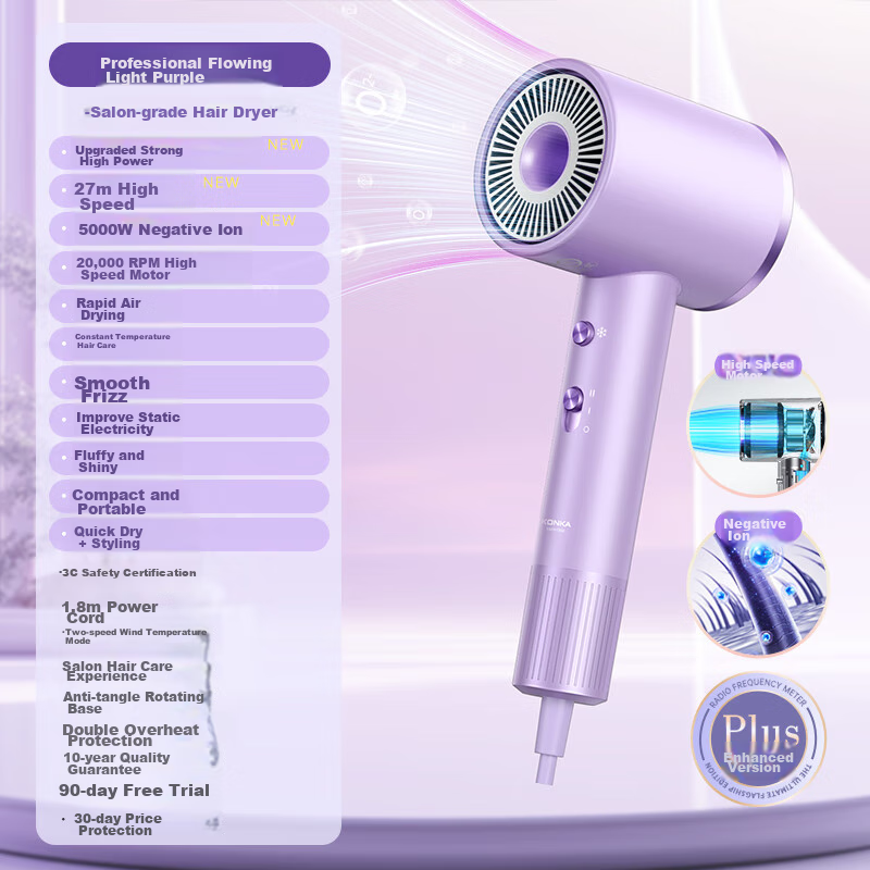 VTT Hair Dryer for Home Use, High-Speed Negative Ion Hair Protection, Quiet Operation, Fast-Drying, High-Power, Gentle on Hair, Professional Styling, Strong Airflow, Portable Electric Blower, Gift for Girlfriend, Mid-Autumn Festival Birthday Present