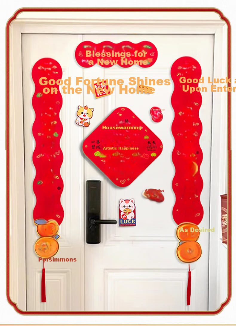 Shicai Housewarming Couplets, Magnetic Moving-In Ceremony Set, Complete New Home Entrance Decoration Kit, Door Stickers for Housewarming 7