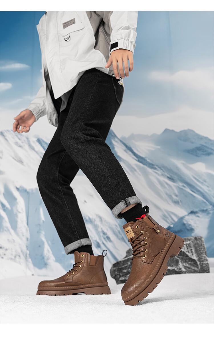 G.N.Shi Jia Men's Martin Boots for Autumn And Winter, Thick-Soled Heightening Retro Distressed Work Boots, Red-Brown, Size 41 (Sneaker Size) 28