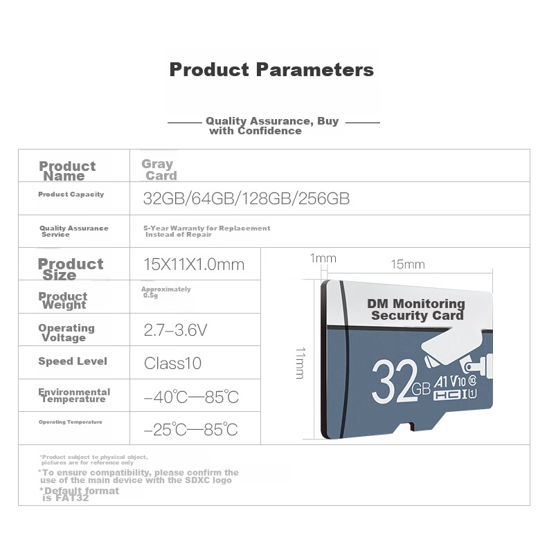 DM Daimai 32GB TF (MicroSD) Memory Card Gray C10 Compatible with Huawei, Xiaomi, Xiaoyi, Yingshi, Pulin360 Dash Cam, High-Speed Memory Card for Dash Cams 5