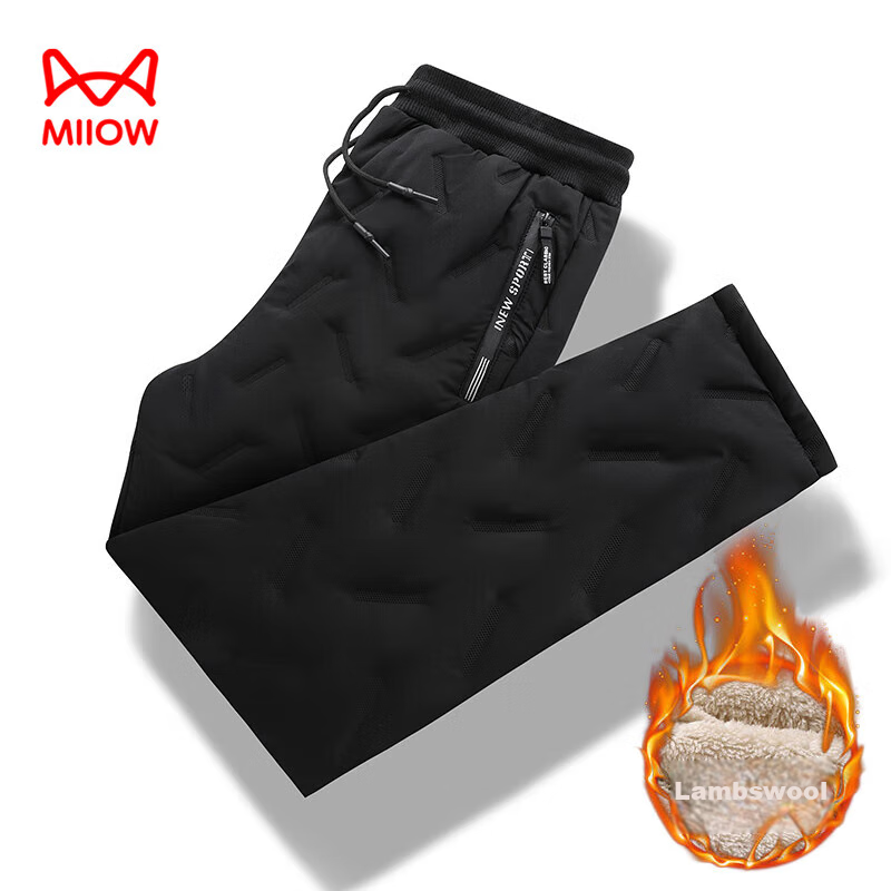 MiiOW Cotton Pants for Men, Winter Casual Plus Size, Fleece-Lined Thick Lambswool, Outdoor Workwear, Sports Warm Trousers for Me