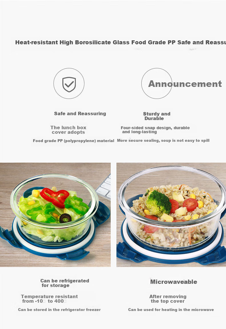 Chuangde Heat-Resistant Glass Food Storage Containers, Microwave-Safe Lunch Boxes for Office Workers, Round Bento Boxes, 400+650+1000ml, with Bag And Utensils 5