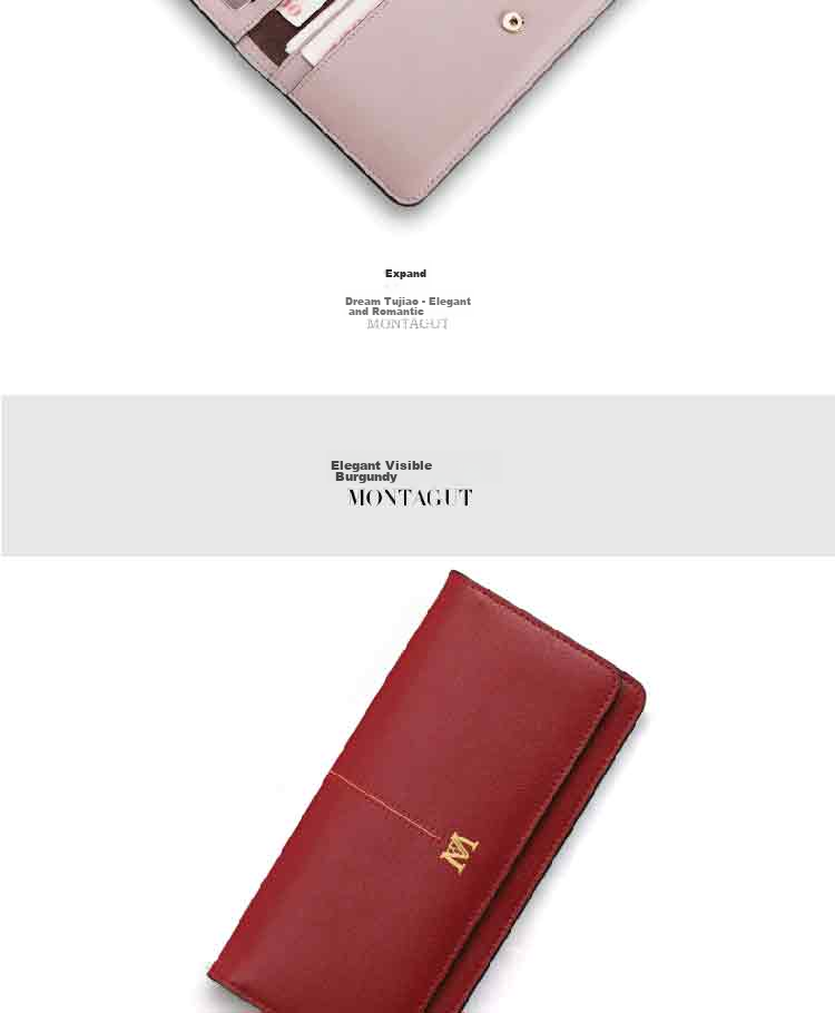 MONTAGUT Women's Wallet [Gift Box], New Genuine Leather Long Card Holder, Birthday Gift for Women, Red Color, Practical for Zodiac Year 10