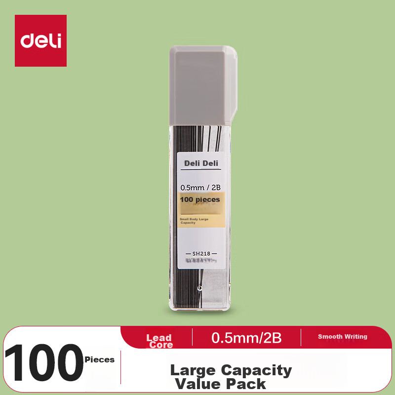 Deli Mechanical Pencil Lead Refills, 100 Pieces, Large Capacity Value Pack, Automatic Pencil Refills, Student Stationery, 0.5-90mm, 2B, 100 Pieces/box, SH218