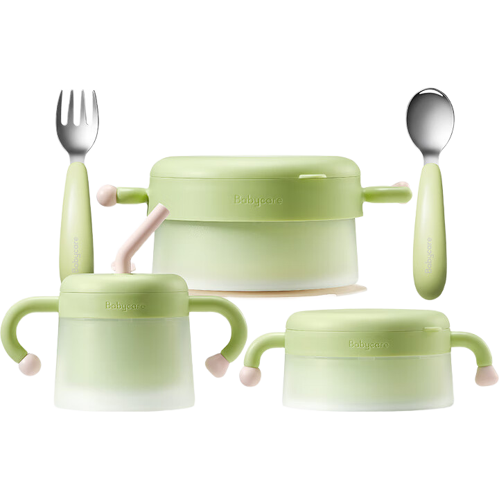 Babycare Children's Tableware, Baby Food Bowl with Water Insulation, Stainless Steel Fork And Spoon, Infant Feeding And Drinking Set, Baby's First Birthday Gift Box, Gree