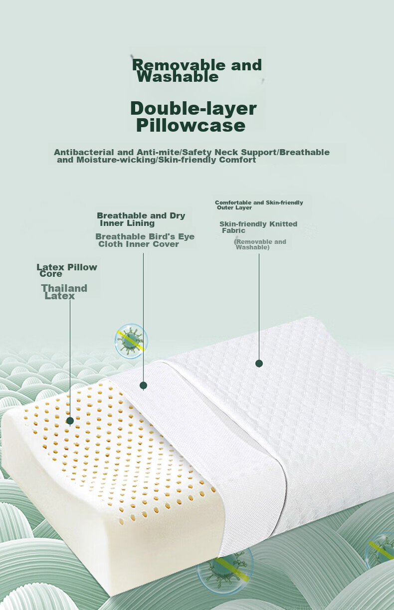 AVIVI Thai Latex Pillow Core Neck Support Pillow for Sleep Aid, Adults, Students, Children, 30*50cm, Pure White 11