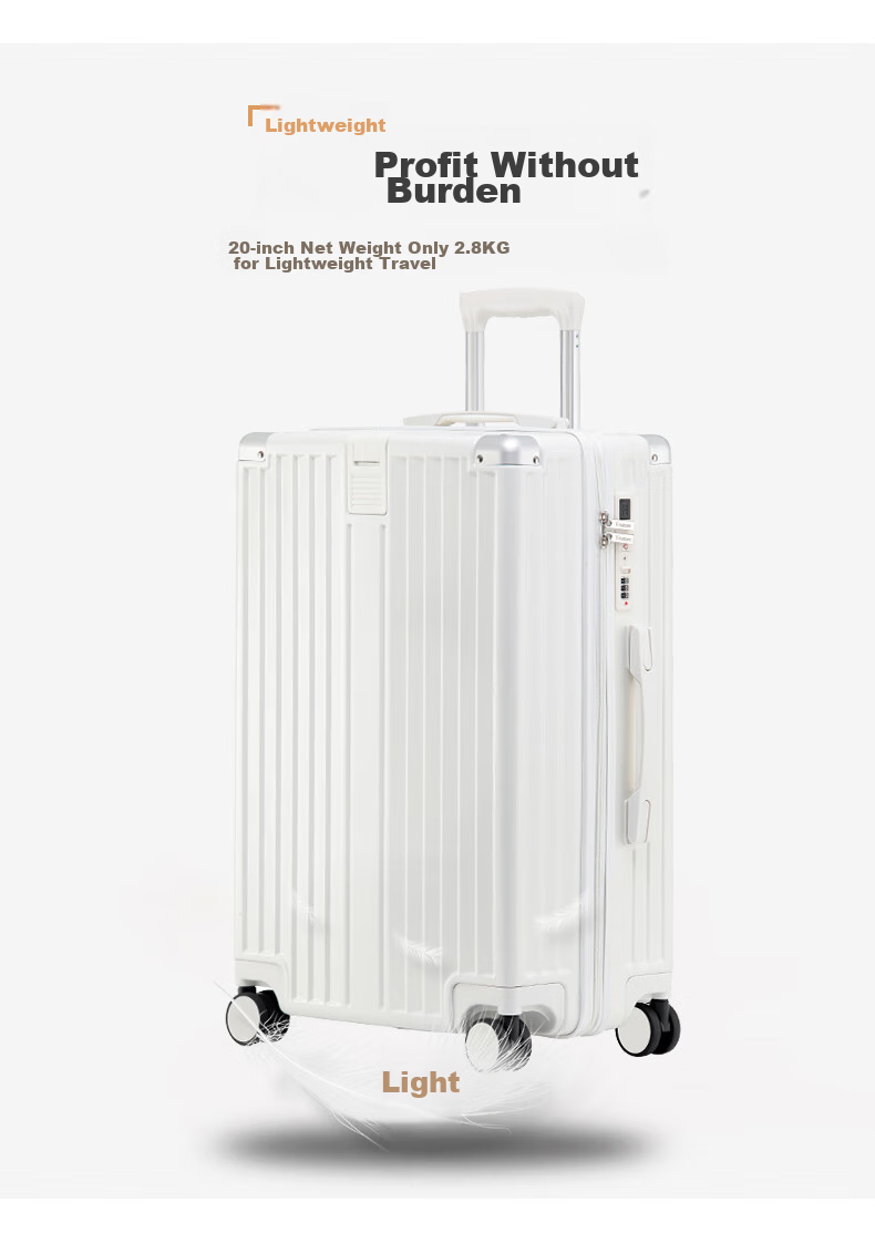 Huahuagongzi Luggage Suitcase, Carry-On Case for Women And Men, Trolley Suitcase, Large Capacity Travel Case for Students, Password Lock Leather Suitcase, 20-Inch White 3