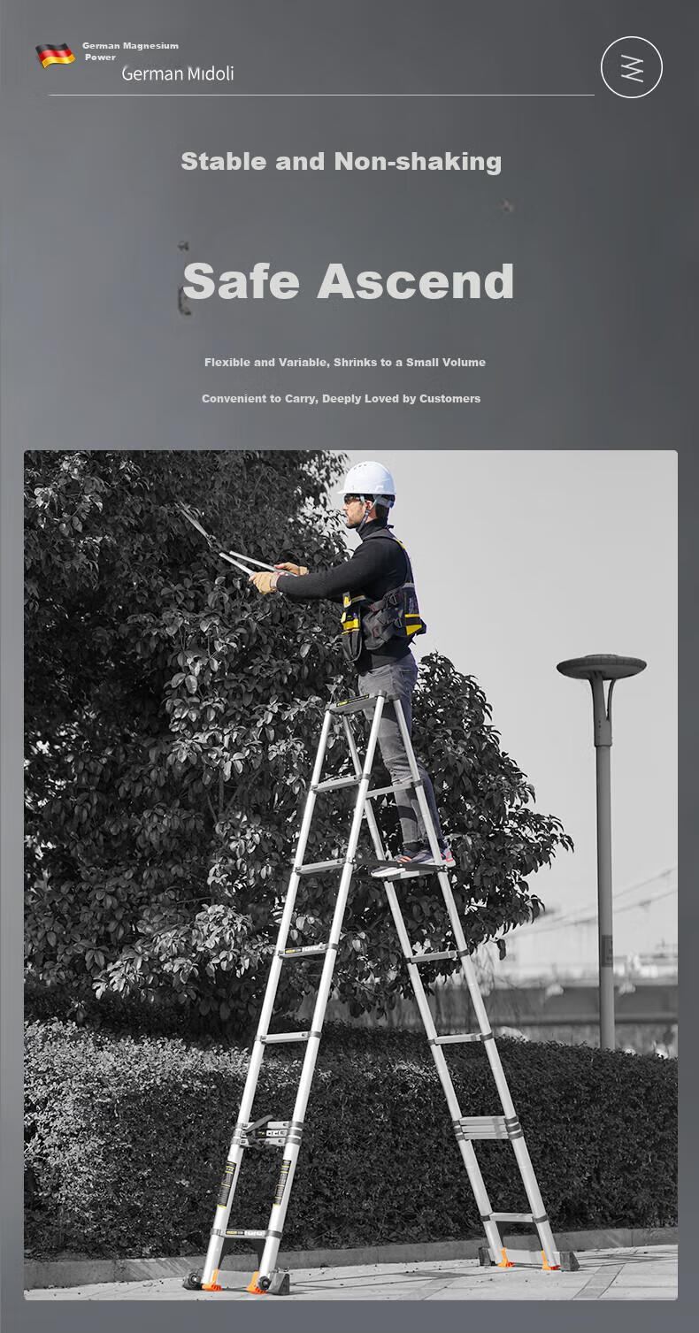 Midoli Telescopic Ladder, Household A-Frame Ladder, Aluminum Alloy Thickened Folding Ladder, Telescopic Engineering Ladder, A-Frame Ladder, 4.65 Meters 6