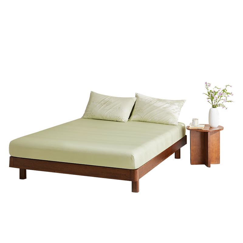 LUOLAI Home Textiles 100% Cotton Fitted Sheet Green 150x200x28 cm