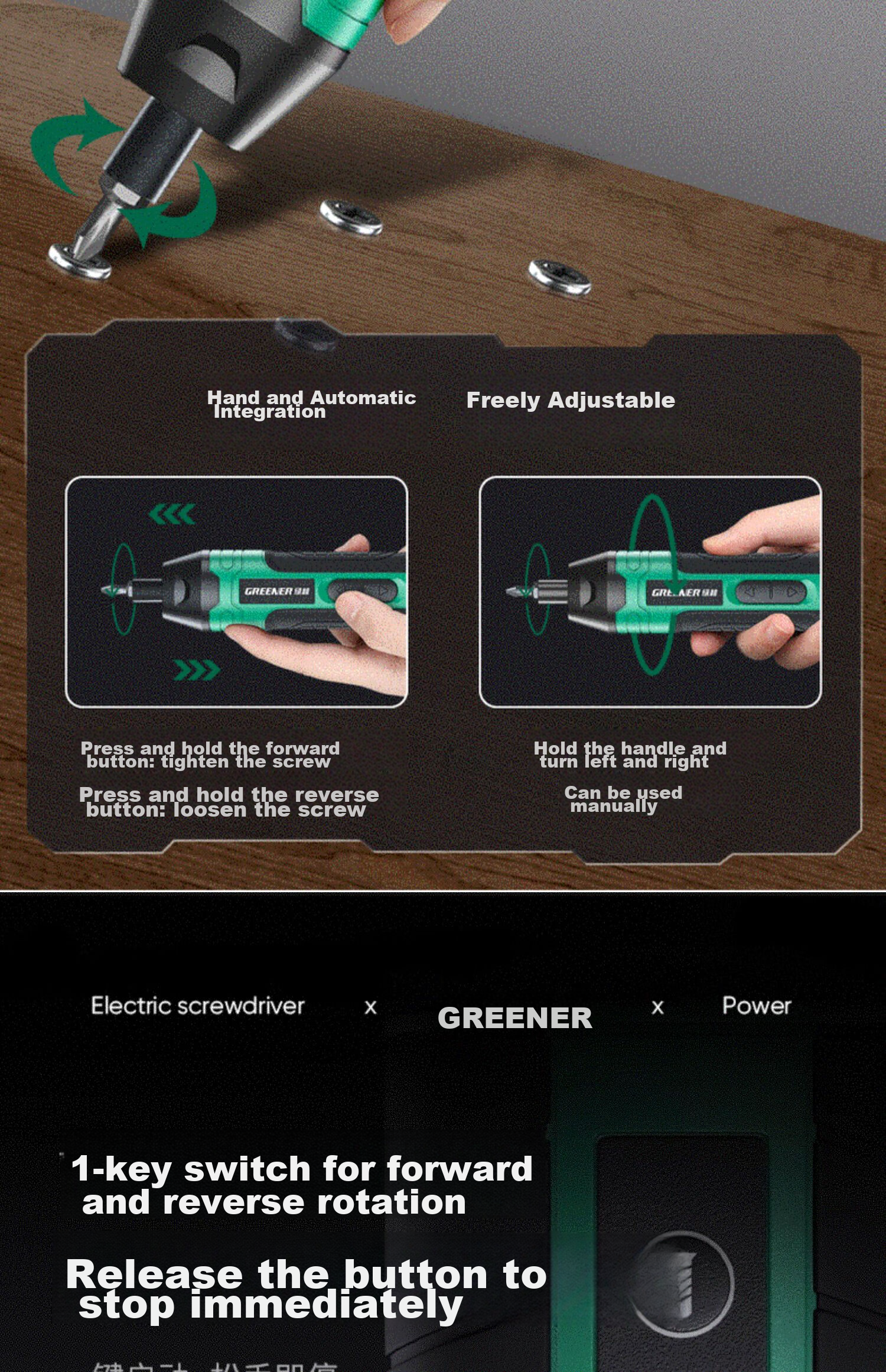 GREENER Electric Screwdriver Mini Cordless Rechargeable Lithium Battery Power Drill Set for Home Use 5