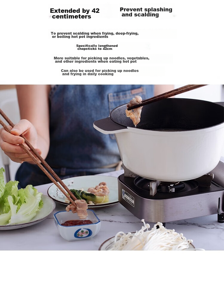Banwushenghuo Fried Extended Chopsticks, 304 Stainless Steel Beech Wood Long Hot Pot Chopsticks, Heat-Resistant Anti-Scalding Noodle Scooping Oil Strip Cooking Chopsticks 8