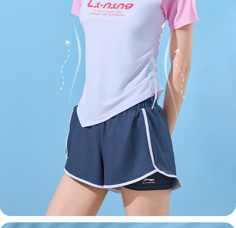 Li-Ning Women's Swimsuit, Sports Casual Two-Piece Boyshort Swimwear, Tummy Control Slimming Hot Spring Swimwear 465 Pink XXL 5