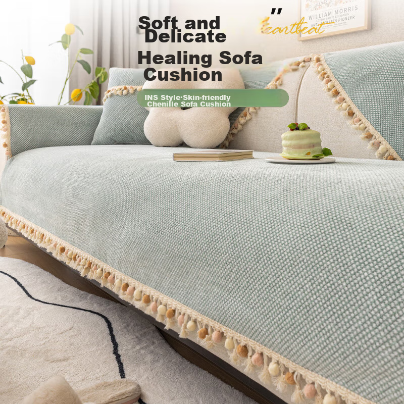 AVIVI Chenille Sofa Cushion, All-Season Non-Slip Sofa Cover, Throw Blanket, Bay Window Pad, 90*240 Cm, Clove Gree