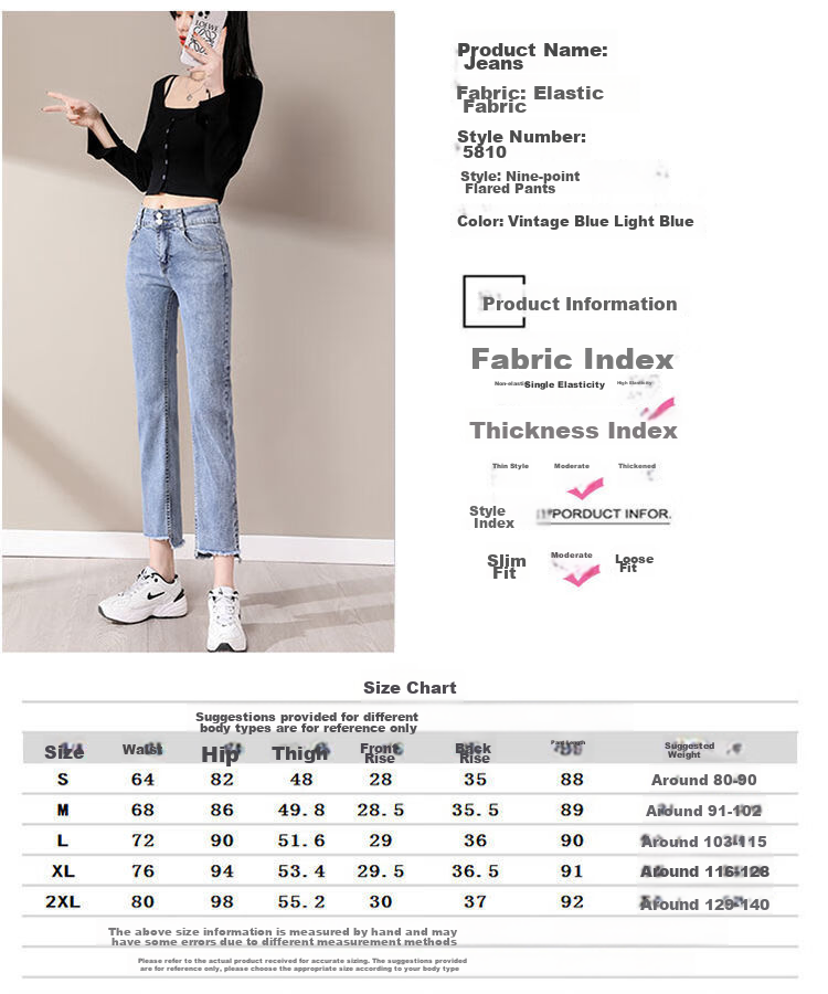 Pierre Cardin [High-Waisted Stretch] Women's Jeans, Autumn Season, Draping Effect, Side Slit, Ankle-Length Cigarette Pants, Light Blue, XL 4