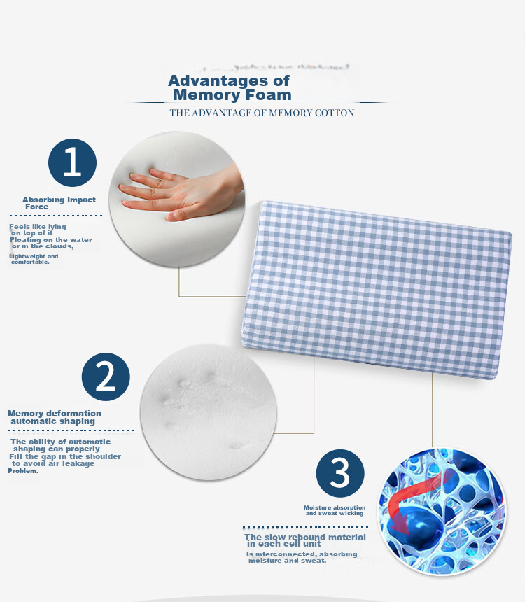 Grace Memory Foam Pillow Deep Sleep Neck Support Pillow Core Adult Deep Sleep Cervical Pillow 30*50cm 3