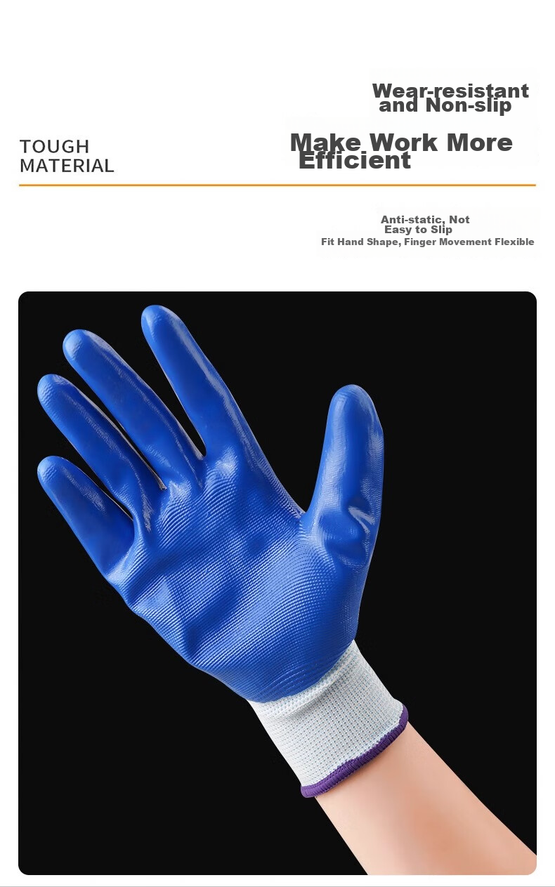Jiansi Nitrile Rubber Work Gloves, 6 Pairs, One Size Fits All, Non-Slip, Thickened, for Construction Work, Planting, Weeding, And Gardening Protectio 8