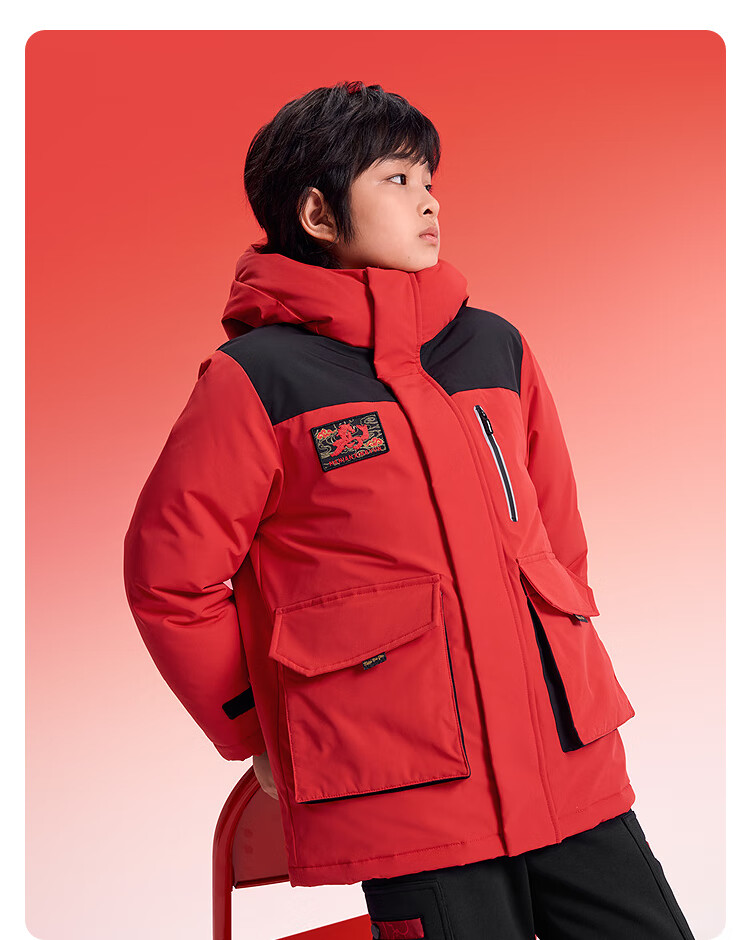 BALABALA Kids Down Jacket Boys Girls 2025 New Spring Warm Thickened Youth Red Festival Outfit Trend 5