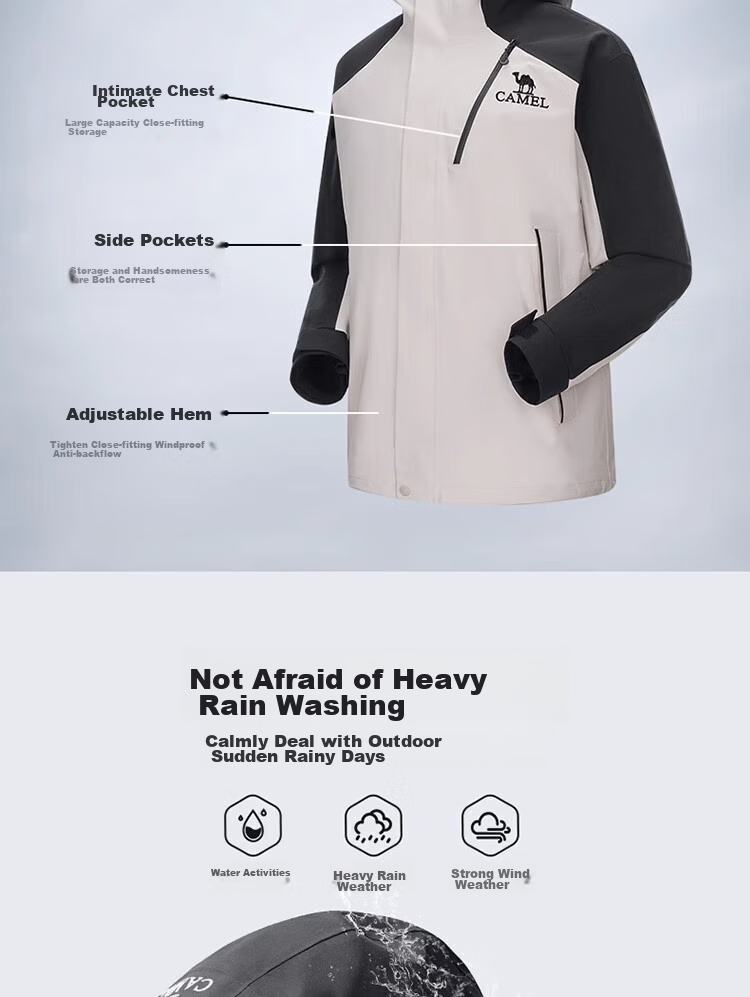 CAMEL [Wangzhe Kaijia] Outdoor Three-In Jacket for Men And Women, Windproof Coat, New Hiking Wear 5