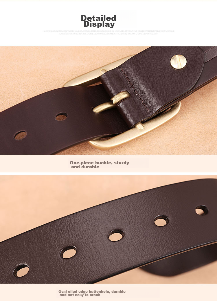 Cattlesboss Men's Belt with Copper Buckle, Genuine Top-Grain Leather, Pin Buckle, 1015 Birthday Gift, Dark Brown, 110cm 17