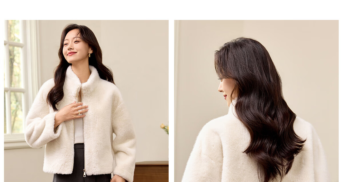 PinCai Women's Vintage Solid Color Short Fleece Jacket with Stand Collar P144U4008 29