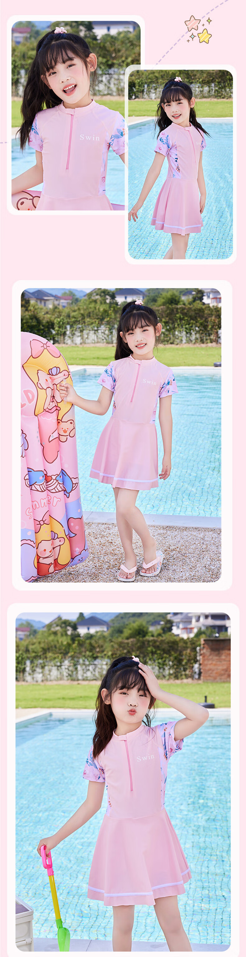 Babyprints Children's Swimsuit One-Piece Swimwear for Girls, Quick-Dry Training Suit for Older Kids, Suitable for Hot Springs, Blue, Size L 6
