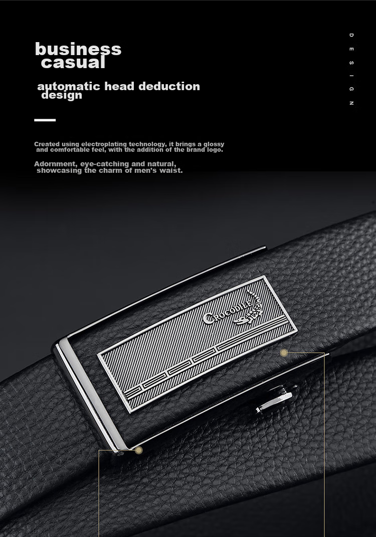 CROCODILE Men's Inner Belt, Top-Grain Leather, Automatic Buckle, Casual Waistband for Young Men, Gift 12968 for Boyfriend 5