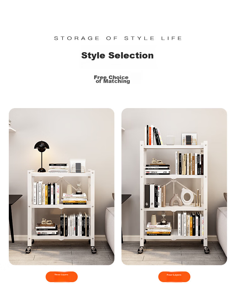 Yicainianhua Floor-Standing Bookshelf for Living Room, No Installation Required, Movable Folding Iron Art Bookcase, Book Storage Rack 6060 11
