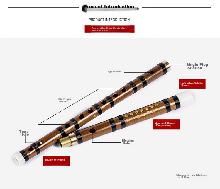 Xiangsiniao Single-Insert Brass Flute, E Key Flute, Bitter Bamboo Flute, Transverse Flute, Student Flute for Beginners, XS1001 8