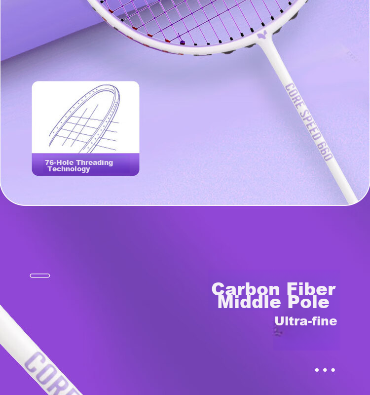 Yodiman Purple And White Badminton Racket, Full Carbon Ultra-Light 6U Single Racket 660 11