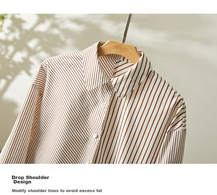 Dme [Stylish Intellectual] Spring And Autumn Free Simple Striped Patchwork Shirt, Comfortable Cotton-Blend Slimming Blouse 7